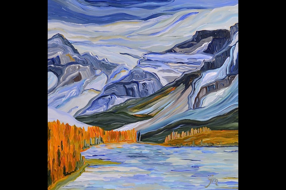 Bow Valley artists are joining forces to raise money for war-torn Ukraine following the Russian invasion. This piece by Gisa Mayer titled "Fall Mountain Study" is an 24"x24" acrylic on canvas valued at $1,400.

SUBMITTED PHOTO