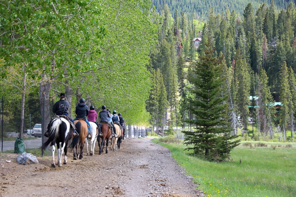 Tourists take part in a guided horseback ride in Banff on Saturday (June 11). JUNGMIN HAM RMO PHOTO
