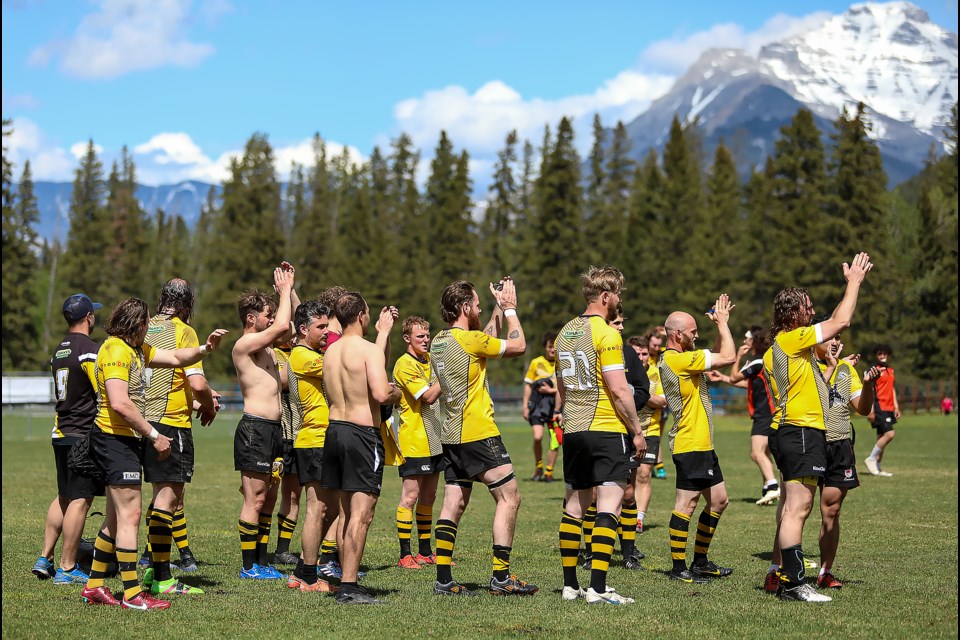 The Banff Bears men's rugby team claps after a home game at the Banff Recreation Grounds in 2022. RMO FILE PHOTO 