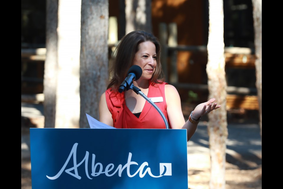 YMCA CEO and president Shannon Doram speaks at Camp Chief Hector in Kananaskis Country for $2 million funding commitment by the province will go towards infrastructure improvements at the YMCA Calgary camp.

GREG COLGAN RMO PHOTO