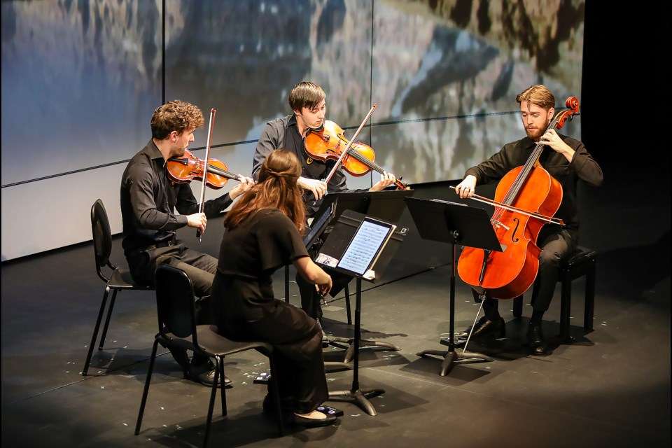The 14th Banff International String Quartet Competition returned to the Jenny Belzberg Theatre on Monday (Aug. 29) for its once every three years performances. From left: Sonoko Miriam Welde (violin), Edvard Erdal (violin), Michael Andreas Grolid (viola) and Daniel Thorell (cello) of Opus13 (Norway/Sweden) perform. JUNGMIN HAM RMO PHOTO