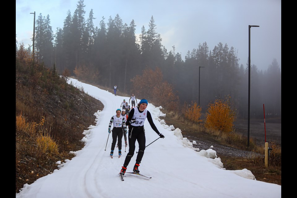 National and provincial skiers ski along the Frozen Thunder at the Canmore Nordic Centre on Friday (Oct. 21). The Frozen Thunder ski track is open from Oct. 21 to Nov. 14. JUNGMIN HAM RMO PHOTO