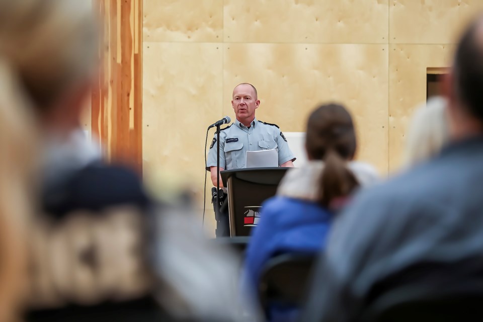 Staff Sgt. Mike Buxton-Carr, detachment commander for Banff RCMP, speaks at the Banff RCMP's community discussion at Banff Elementary School in Banff on Thursday (Oct. 27). JUNGMIN HAM RMO PHOTO 