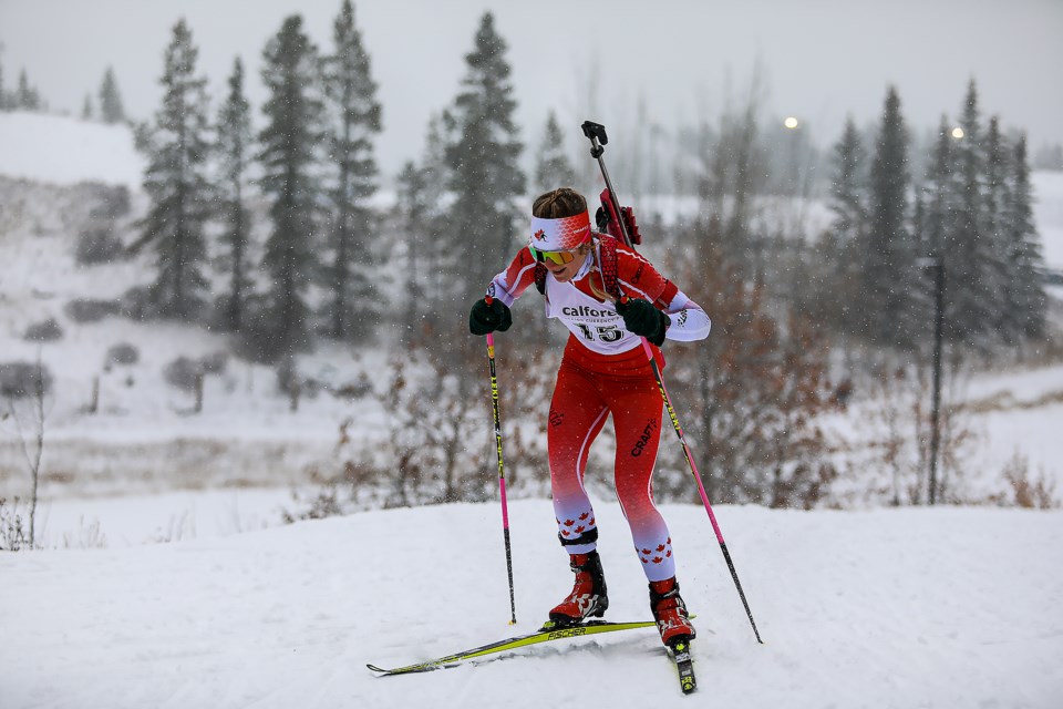 Emma Lunder races in the Biathlon Canada 2022 trials at the Canmore Nordic Centre in November. JUNGMIN HAM RMO PHOTO