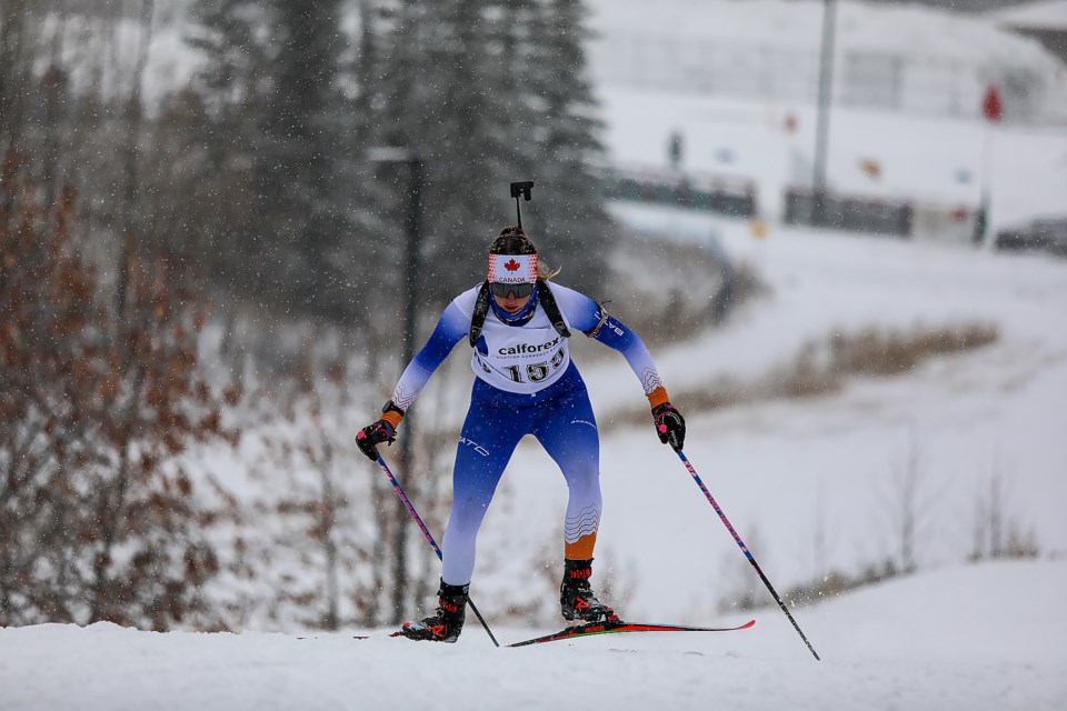 Canmore biathlete Anna Marino competes at the Canmore Nordic Centre in November 2022. JUNGMIN HAM RMO PHOTO