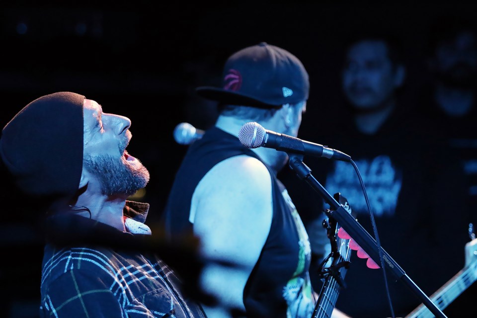 All the Time Everywhere's Aaron Lavigueur, left, and Chris Cushman perform at the Alternative, Metal & Punk Festival (AmpFest II) at artPlace in Canmore on Saturday (Nov.12). GREG COLGAN RMO PHOTO