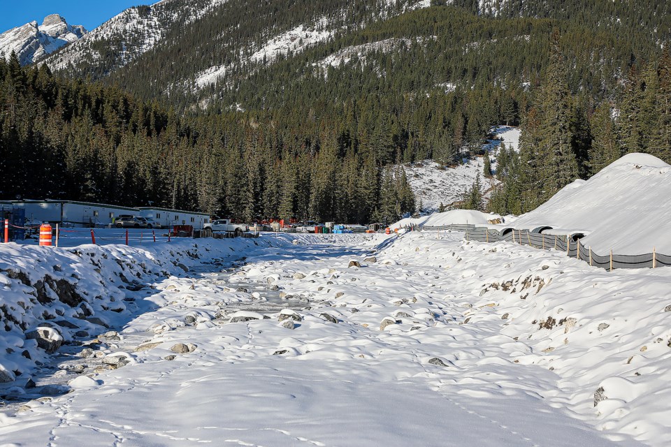 The Cougar Creek flood mitigation project, seen here on Tuesday (Nov. 15), has faced significantly delays and is estimated to be complete in 2025. The Town filed a notice of default against Flatiron Constructors Canada Ltd. and the two sides are in a formal dispute process. JUNGMIN HAM RMO PHOTO 