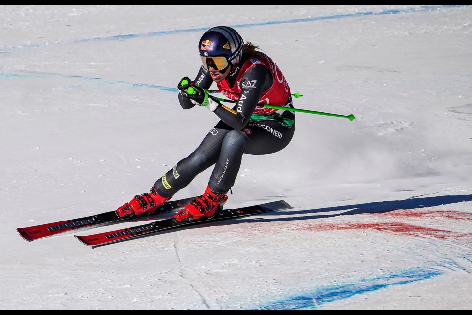 Italy's Sofia Goggia skis down the course during the women's FIS 2nd downhill at the 2022 Lake Louise Alpine World Cup on Saturday (Dec. 3). JUNGMIN HAM RMO PHOTO 
