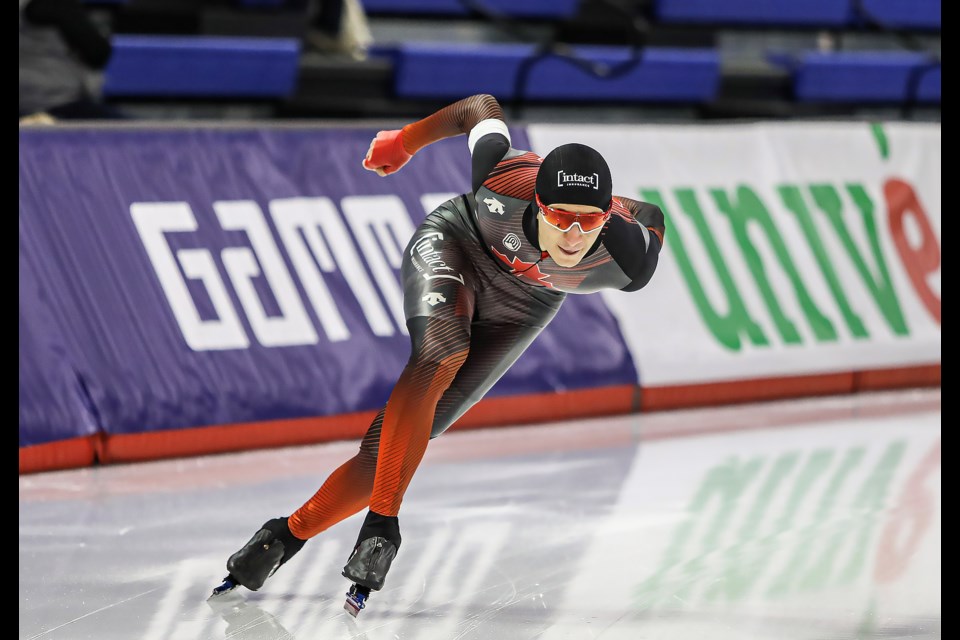 Connor Howe competes at the ISU speed skating world cup in Calgary in December 2022.  JUNGMIN HAM RMO PHOTO