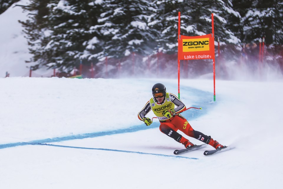 Jeff Read of Canada skis down the course during the men's world cup downhill ski race in Lake Louise in November 2021. RMO FILE PHOTO