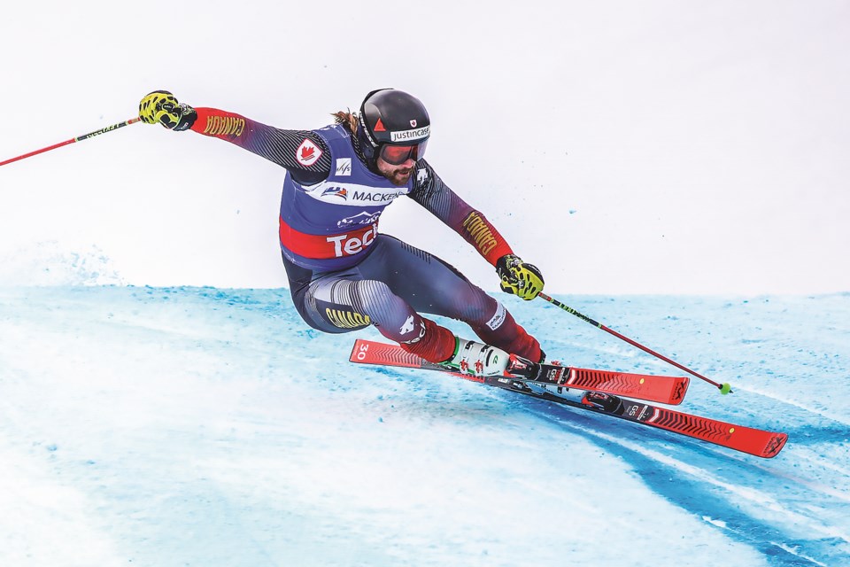 Canmore's Kris Mahler races during the men's world cup ski cross event at Nakiska Ski Resort in Jan. 2022. RMO FILE PHOTO