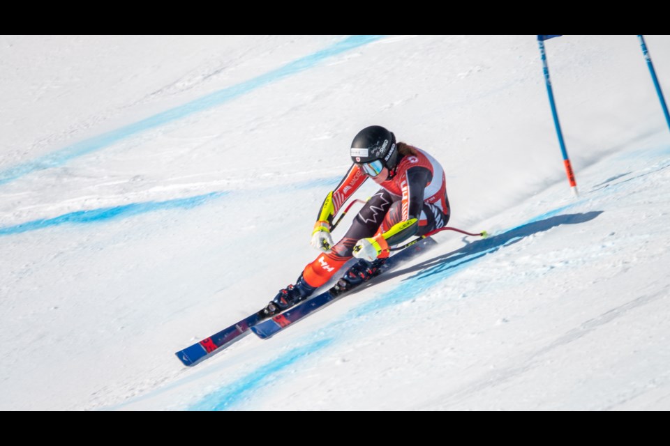 Canmore's Britt Richardson navigates the super-G course at the 2023 national alpine championships in Kimberley, B.C. STEVE HILTS FRESHSHOTS.CA