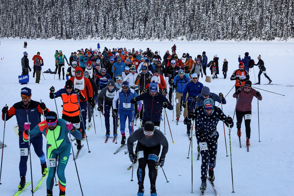 Ski racers begin at the 2023 Lake Louise to Banff Loppet and Relay on Saturday (Jan. 21). JUNGMIN HAM RMO PHOTO 