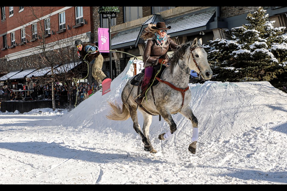 Skijoring returned to SnowDays Winter Festival programming for only the second time since 2020 on Banff Avenue on Saturday (Jan. 28). JUNGMIN HAM RMO PHOTO