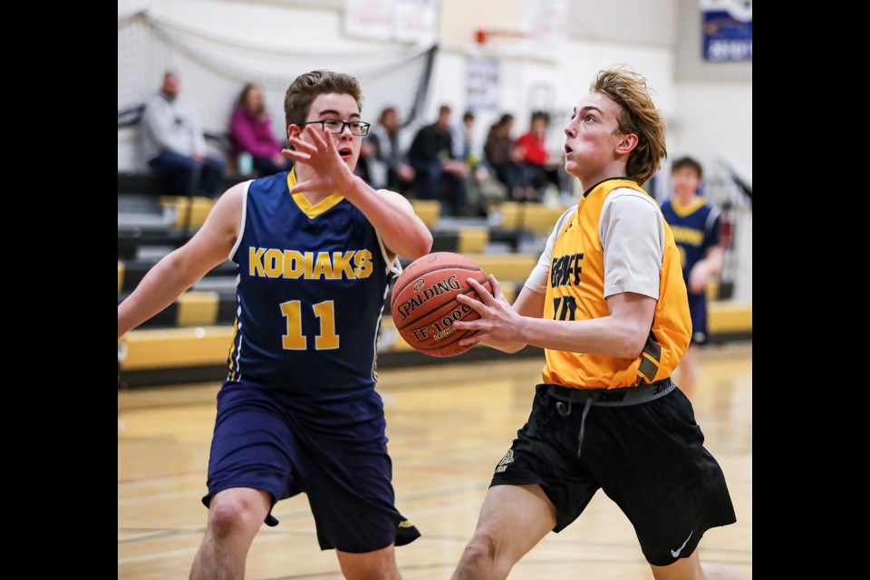 Banff Bears Dean Dickson looks to score against the Carstairs Kodiaks during the JV boys basketball playoff game at Banff Community High School on Thursday (March 2). The Bears beat the Kodiaks 79-39. JUNGMIN HAM RMO PHOTO 
