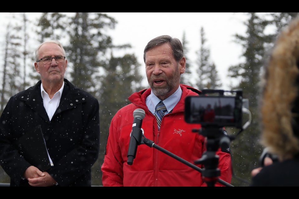 Doug Ritchie, vice president of the board for Search and Rescue Association of Alberta, speaks at a federal funding announcement Monday (March 13) at the Cave and Basin National Historic Site for more than $2 million going to the province's search and rescue teams.

GREG COLGAN RMO PHOTO