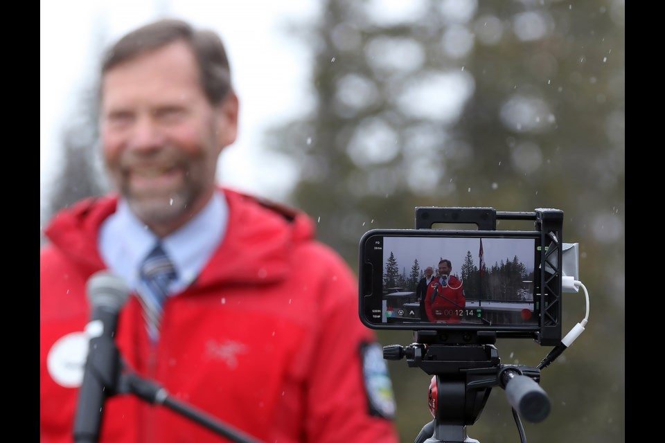 Doug Ritchie, vice president of the board for Search and Rescue Association of Alberta, speaks at a federal funding announcement Monday (March 13) at the Cave and Basin National Historic Site for more than $2 million going to the province's search and rescue teams.

GREG COLGAN RMO PHOTO