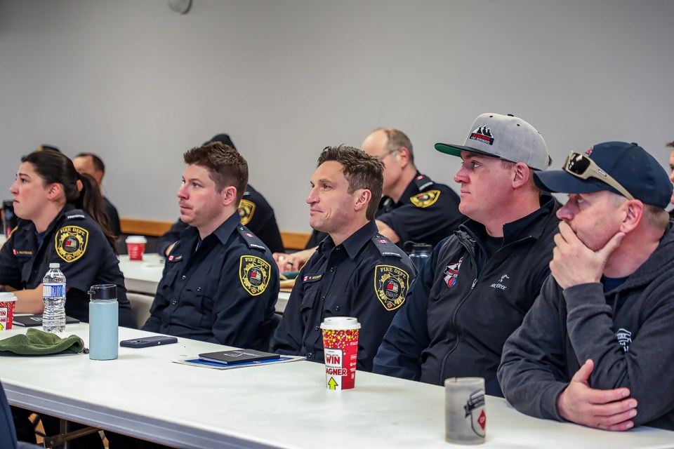 Bow Valley firefighters take part in training focusing on rail disaster response by the Transportation Community Awareness and Emergency Response Initiative (TRANSCAER) at the Exshaw Community Centre on Saturday (March 18). JUNGMIN HAM RMO PHOTO
