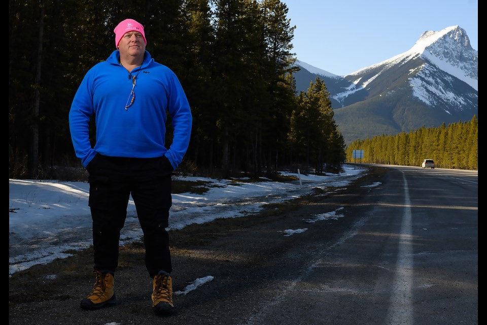 Ken Hoover poses for a portrait on Highway 40 in Kananaskis Country across from the Kananaskis Country Golf Course, near a proposed site for a 20-unit glamping development on Thursday (March 23). MATTHEW THOMPSON RMO PHOTO