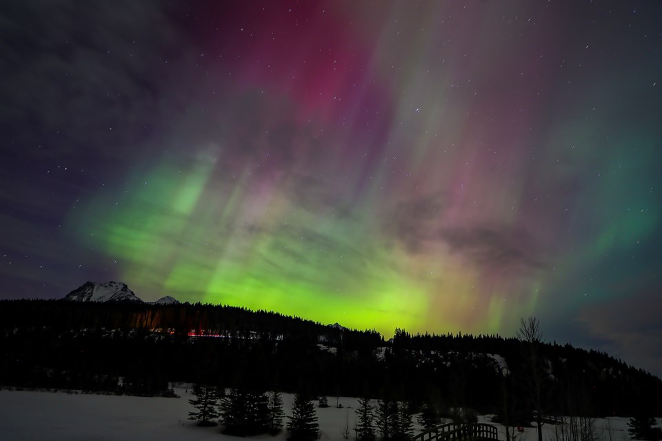 Stunning views of the aurora borealis, known as the northern lights, appeared at Cascade Ponds in Banff on Thursday (March 24). JUNGMIN HAM RMO PHOTO