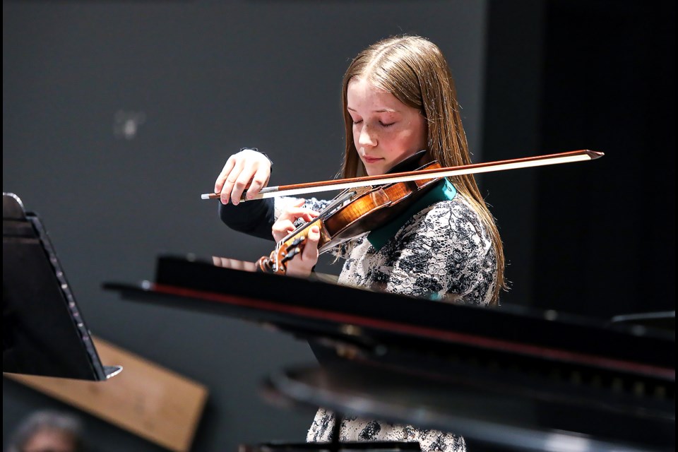 Avery Rennie plays Antonín Dvořák's Violin Sonatina in G Major on the violin at the Bow Valley Music Festival showcase at artsPlace in Canmore on Sunday (March 26).  JUNGMIN HAM RMO PHOTO