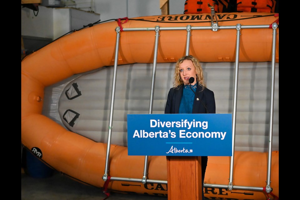 Miranda Rosin, MLA for Banff-Kananaskis, speaks in Dead Man's Flats on Tuesday (April 4). MATTHEW THOMPSON RMO PHOTO