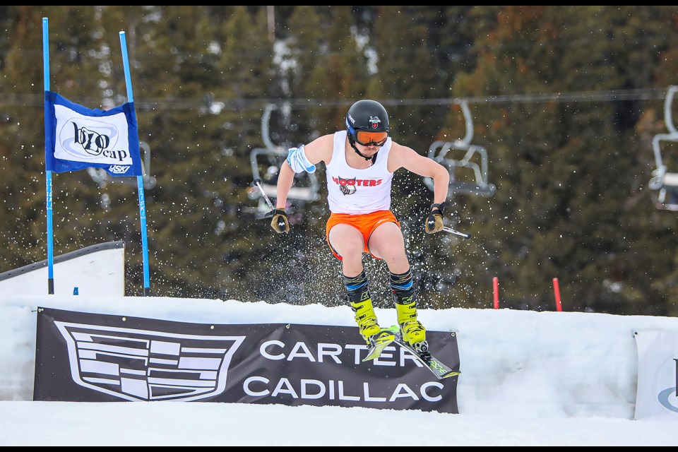 Kelvin Cochrane takes a jump with shorts and a sleeveless top at the Bozo Cup at Mount Norquay in Banff National Park on Saturday (April 8). JUNGMIN HAM RMO PHOTO