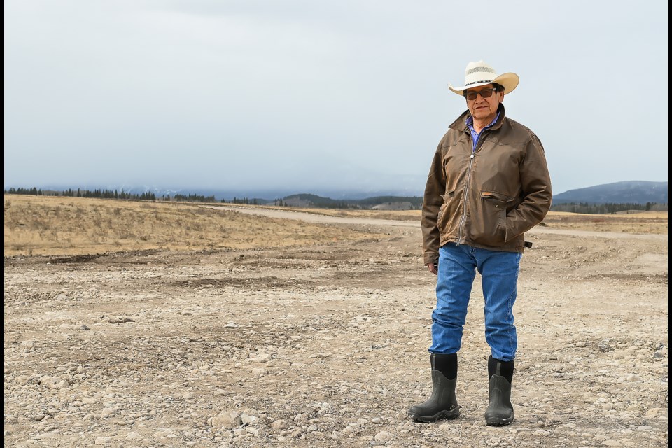 Watson Kaquitts poses at the soon-to-be horse track near the Goodstoney Rodeo Centre in Îyârhe (Stoney) Nakoda First Nation on Monday (April 10). MATTHEW THOMPSON RMO PHOTO