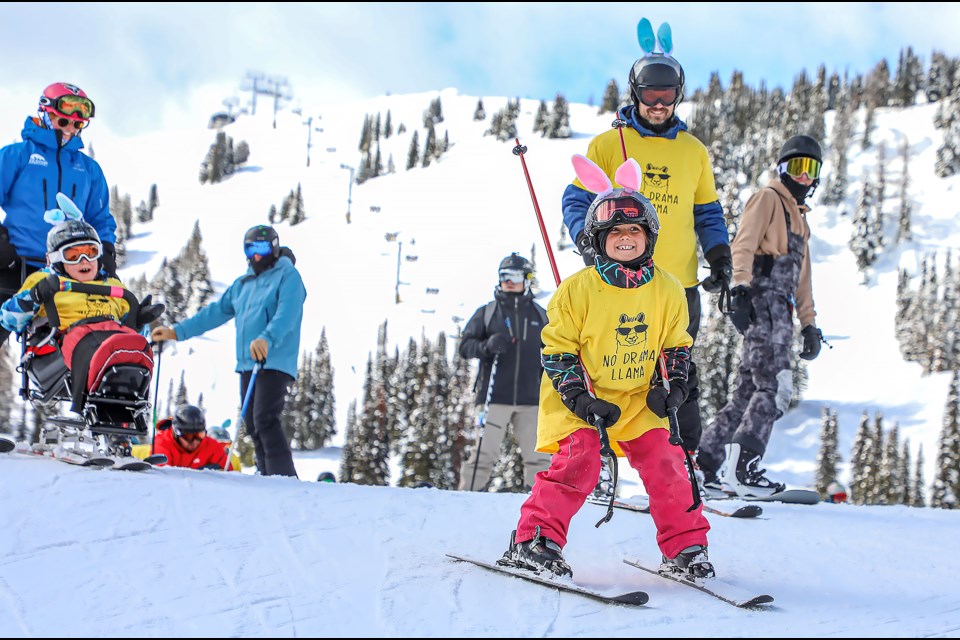 Serena Buyks, left, and her dad Hanno Buyks take part in Rocky Mountain Adaptive's ShredAbility fundraiser at Sunshine Village Ski Resort in Banff National Park in April 2023.

JUNGMIN HAM RMO FILE PHOTO