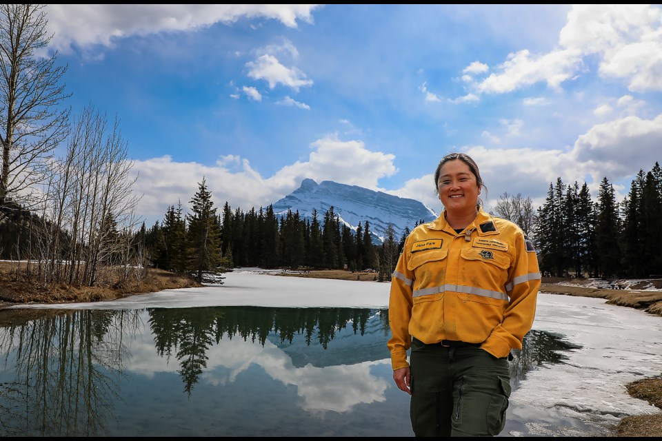 Parks Canada fire and vegetation specialist Jane Park at Cascade Ponds in Banff National Park on Thursday (April 20). JUNGMIN HAM PHOTO 