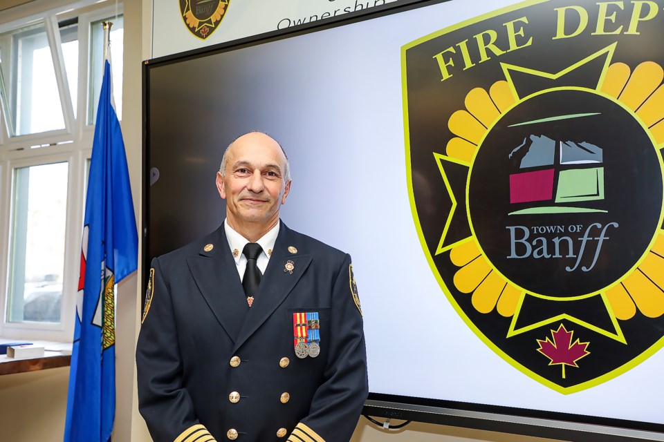 Chief Silvio Adamo poses at the Banff Fire Hall in April. JUNGMIN HAM RMO PHOTO