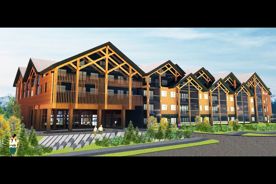 A 98-unit visitor accommodation on Bow Valley Trail will move forward after the Canmore Planning Commission approved four minor variances for the site. CONCEPTUAL PHOTO