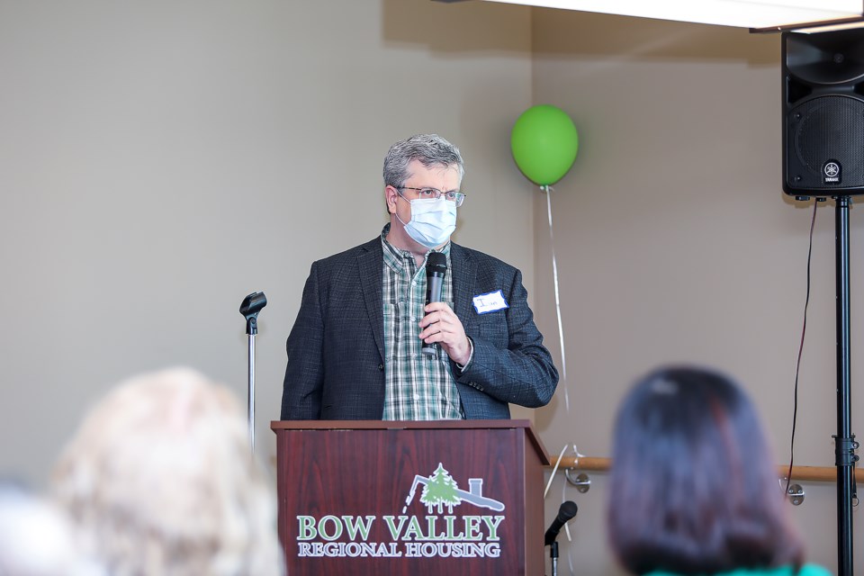 Bow Valley Regional Housing CAO Ian Wilson speaks at Bow Valley Regional Housing's grand opening of new seniors' facility in Canmore on Thursday (April 27). JUNGMIN HAM RMO PHOTO 