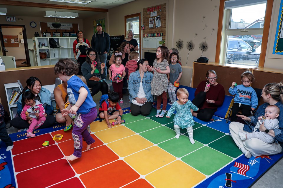Kids participate in music activities at the Family Connection Centre and the Early Years Alliance for an Early Years fair in Canmore on Saturday (April 29). JUNGMIN HAM RMO PHOTO 