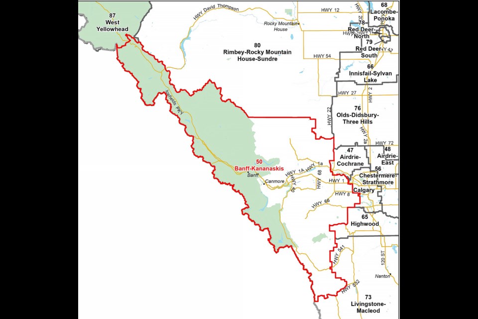 The riding map of Banff-Kananaskis. ELECTIONS ALBERTA