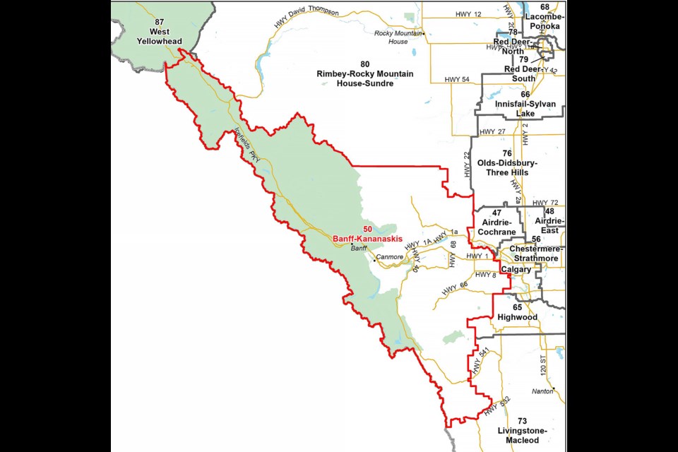 The riding map of Banff-Kananaskis. 

ELECTIONS ALBERTA PHOTO