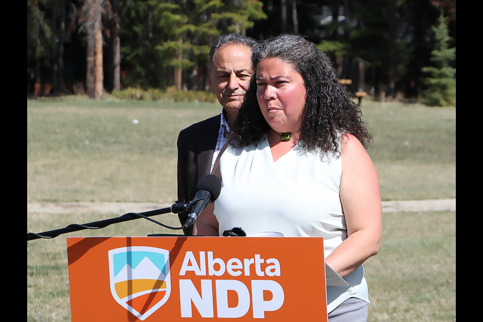 Banff-Kananaskis NDP MLA Sarah Elmeligi speaks at an event in Canmore in May 2023.

RMO FILE PHOTO
