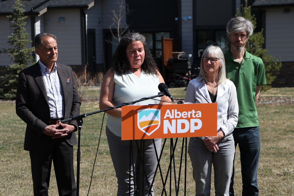 Banff-Kananaskis NDP candidate Sarah Elmeligi speaks at a housing announcement at the Larch Ice Rink in Canmore Wednesday (May 3). 

JESSICA LEE RMO PHOTO