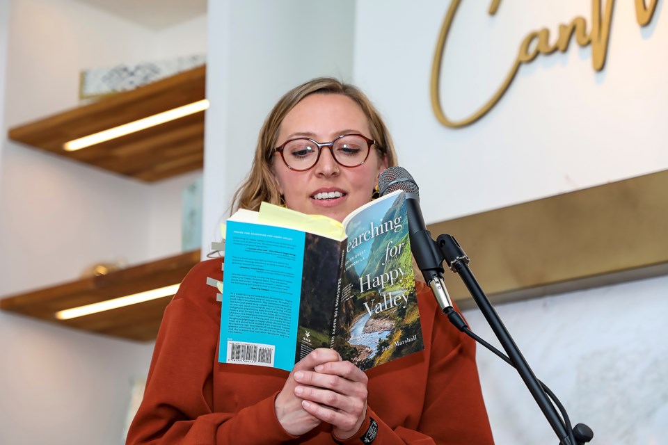 Canmore travel writer Jane Marshall reads from her book "Searching for Happy Valley" at CanMore Together on Thursday (May 11). JUNGMIN HAM RMO PHOTO 