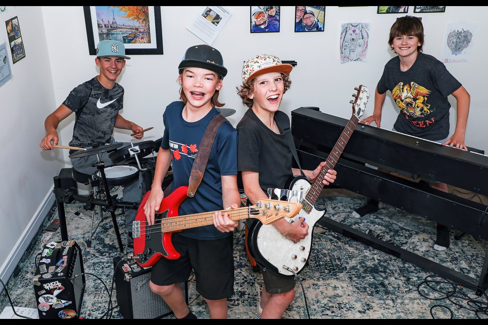 Canmore rock band Four Ducks rehearses for their upcoming gigs. From Left: Levi Reeves (drums), Oliver Robins (bass), Timmy Mann (guitar) and Charlie Kestle (keyboard). JUNGMIN HAM RMO PHOTO