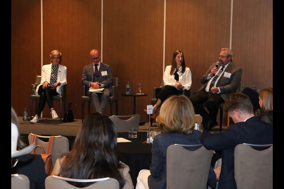 Calgary Mayor Jyoti Gondek, Cochrane Mayor Jeff Genung, Banff Mayor Corrie DiManno and Canmore Mayor Sean Krausert discuss the impacts a passenger rail could have on their communities. The mayors were invited, along with Jan and Adam Waterous of Liricon Capital, to the panel discussion by the Urban Land Institute at the Hotel Arts in Calgary Thursday (June 15).

JESSICA LEE RMO PHOTO