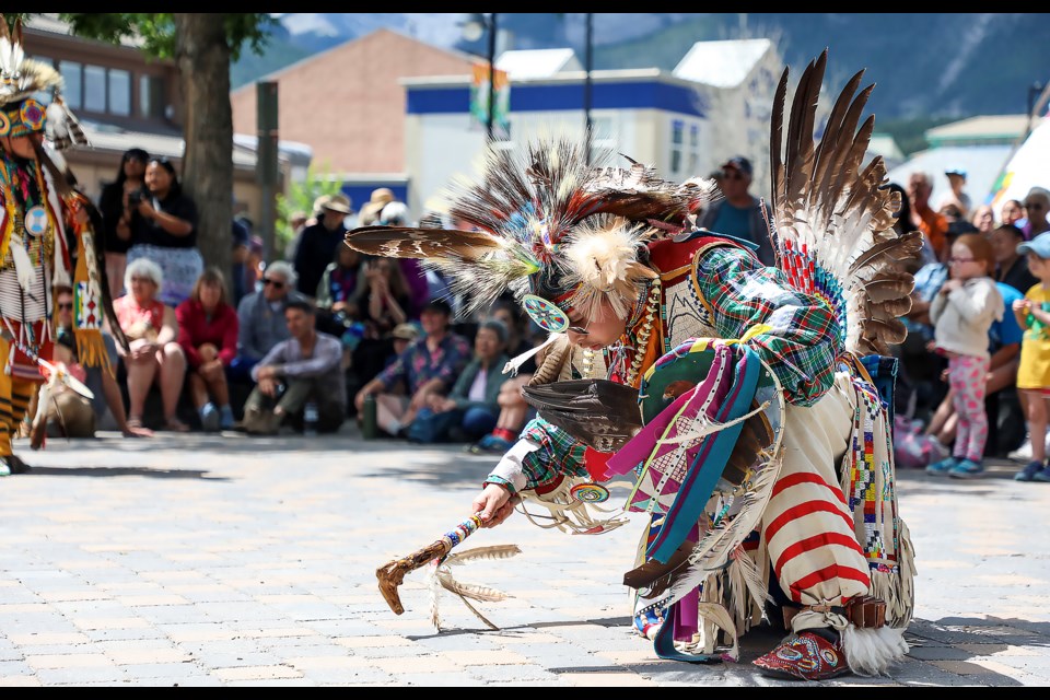 Keaven Chiniquay of the Stoney Nakoda First Nation performs at the National Indigenous Peoples' Day celebrations at the Canmore Civic Centre on Saturday (June 17). JUNGMIN HAM RMO PHOTO 