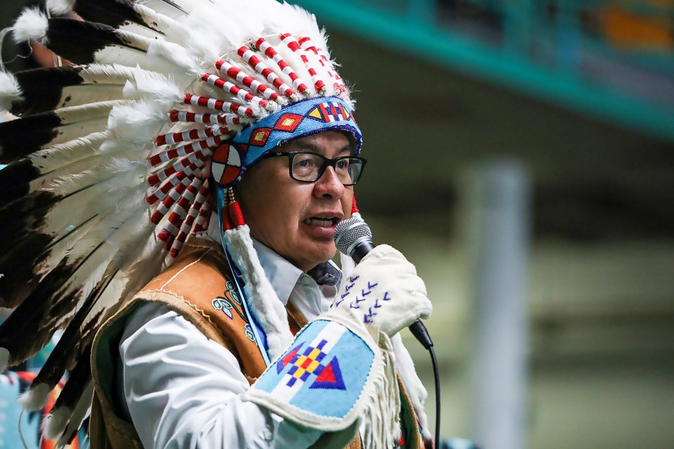Chiniki Chief Aaron Young speaks at a National Indigenous Peoples Day event at the Canmore Civic Centre in June. JUNGMIN HAM RMO PHOTO