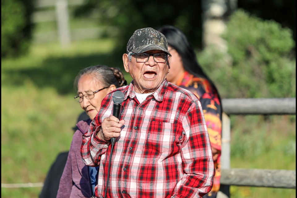 J.R. Twoyoungmen speaks at a rally calling on Stoney Nakoda Nation to be financially transparent and accountable to community members at the Stoney Tribal Administration parking lot on Thursday (June 22). JUNGMIN HAM RMO PHOTO