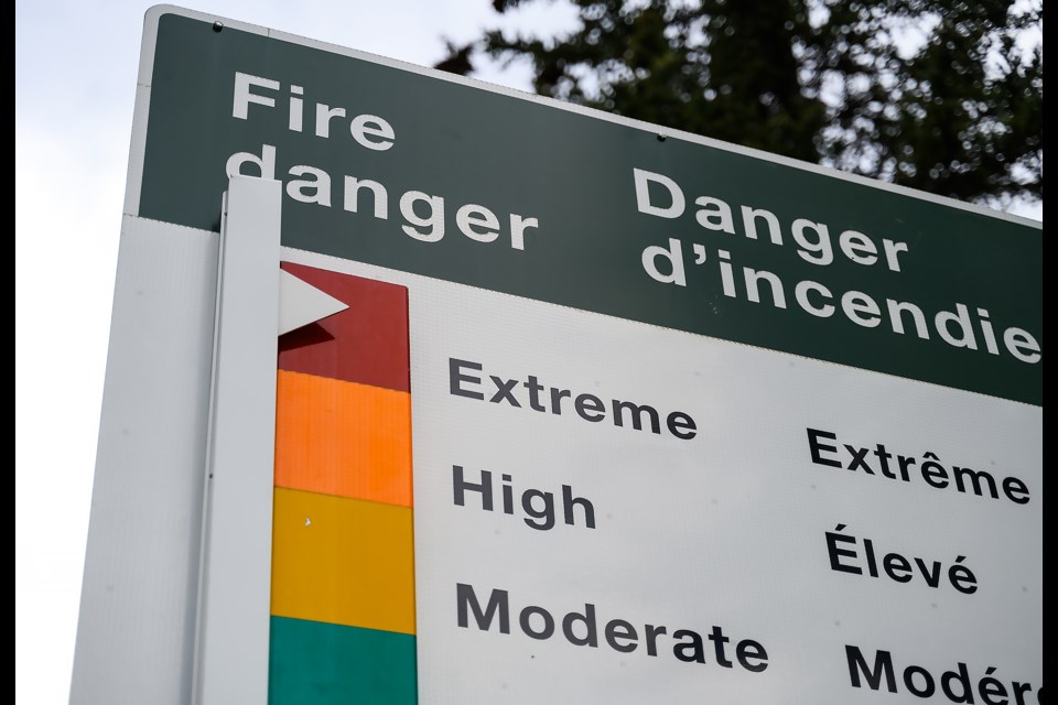 The Banff National Park fire danger sign points to extreme on Tuesday (July 25). MATTHEW THOMPSON RMO PHOTO