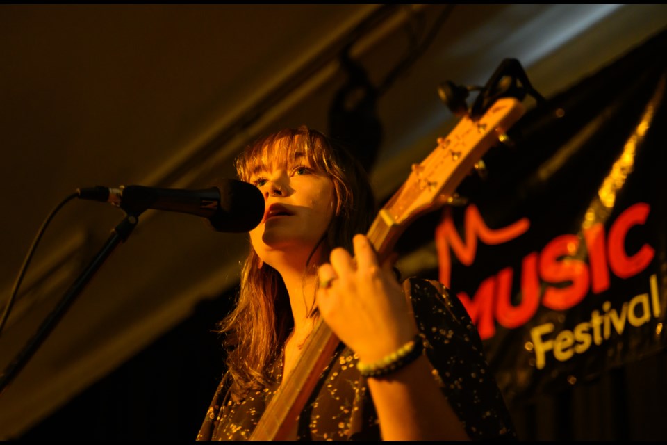 Mari Rosehill performs on the Mountain FM Pub stage for the Canmore Folk Music Festival on Monday (August 7). Rosehill released her first self-produced track called Main Street Song on August 4. MATTHEW THOMPSON RMO PHOTO