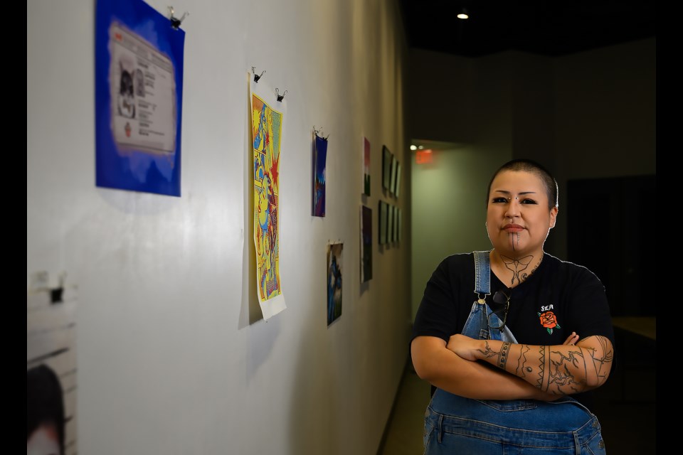 Chey Suwâtâgâ-Mu showcases their artwork in Îethka Voices, a month-long exhibition at artsPlace in Canmore on Thursday (Aug. 31). MATTHEW THOMPSON RMO PHOTO