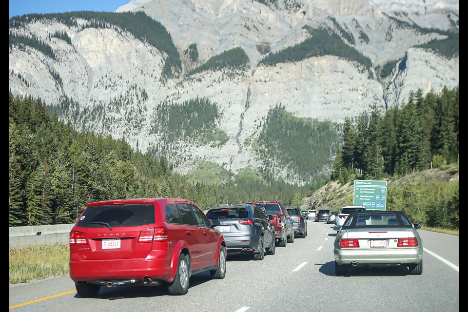 Gridlock over the holiday long weekend on the Trans-Canada Highway near Banff on Saturday (Sept. 2). JUNGMIN HAM RMO PHOTO