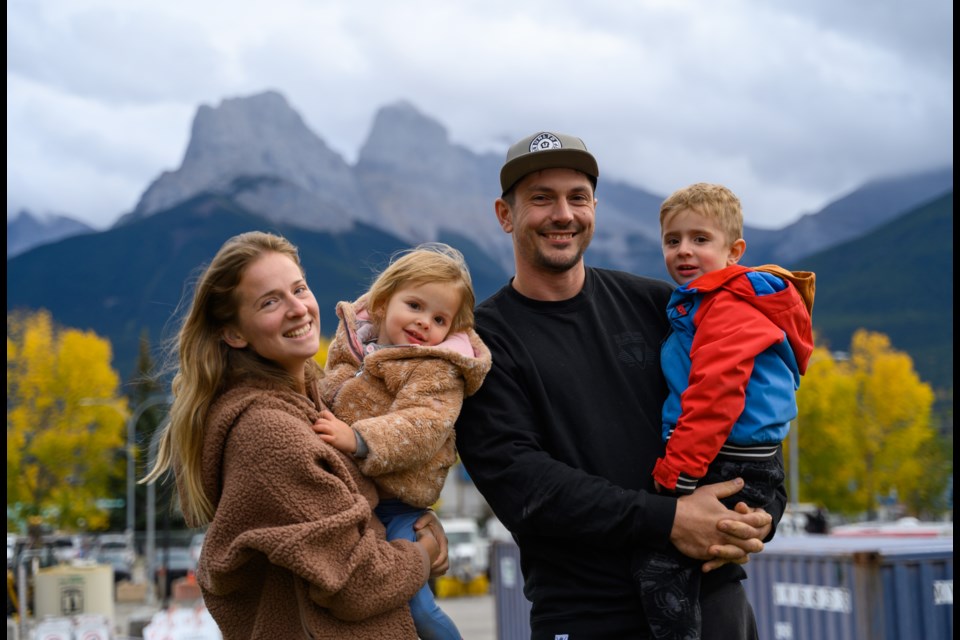Nikol Faltysova, left, Nellie Masnada, left middle, Dylan Masnada, right middle, and Ollie Masnada, right pose for a photo in Canmore on Tuesday (Sept. 19). MATTHEW THOMPSON RMO PHOTO