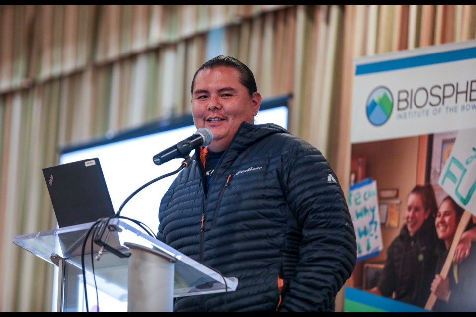 Daryl Kootenay, co-director of Howl, speaks during the Accelerating Climate Action in the Bow Valley event at Coast Canmore Hotel & Conference Centre in Canmore on Wednesday (Oct. 11). JUNGMIN HAM RMO PHOTO